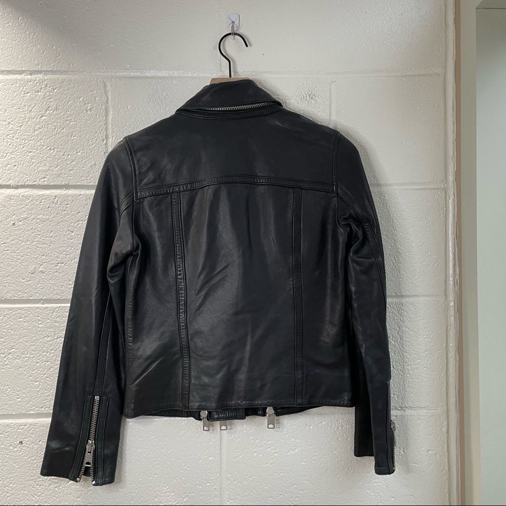 All Saints Charcoal Leather Biker Jacket - Picture 5 of 5